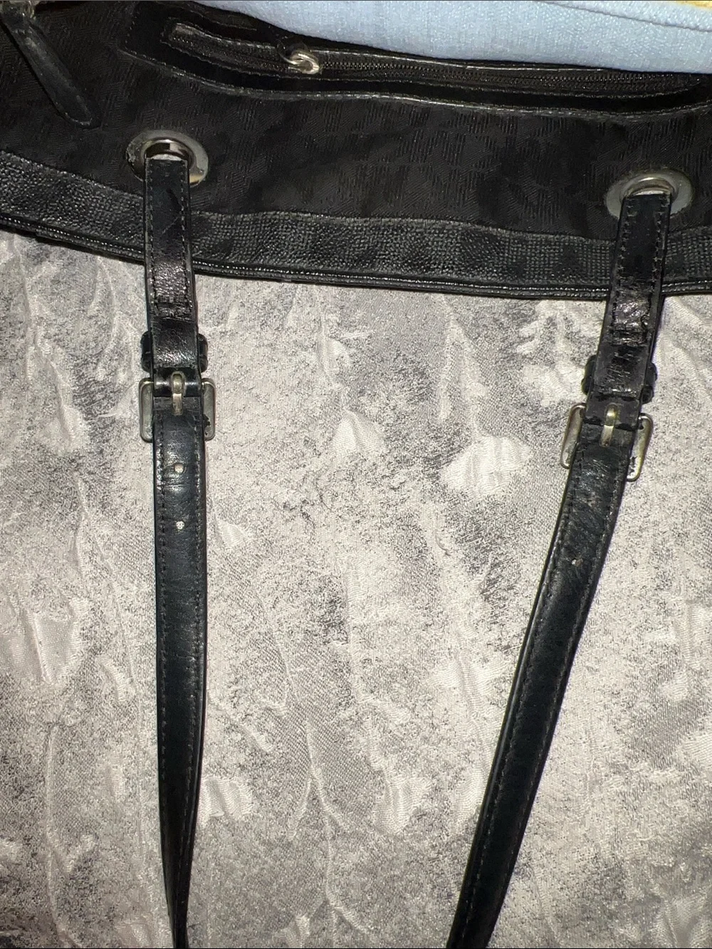 Michael Kors Black MK Monogram Tote with Silver Logo Charm